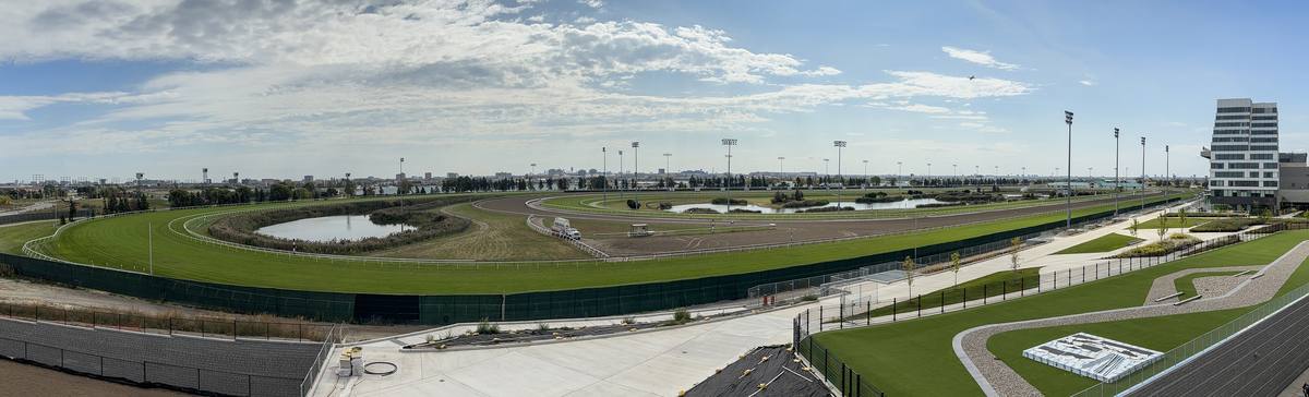 Woodbine Racetrack in Toronto seen from the grandstand side, with the turf and dirt ovals