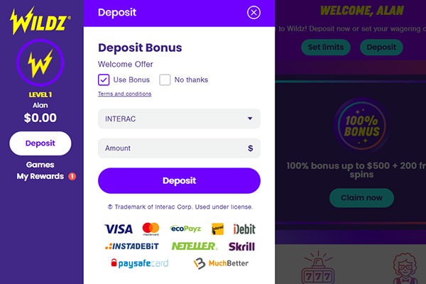Wildz CAD deposits